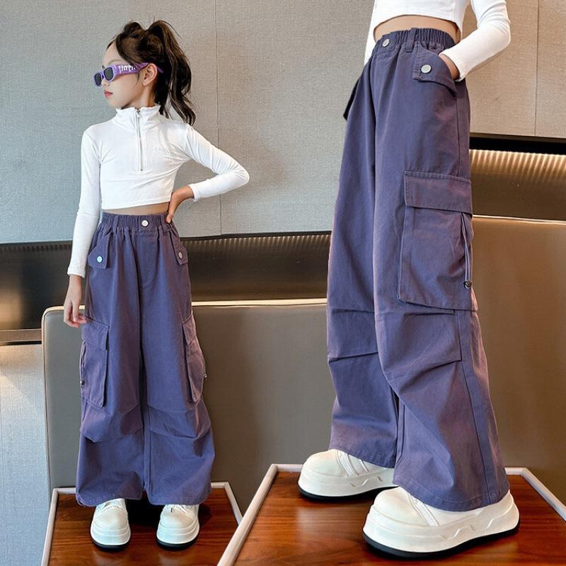 Комбинезоны для девочек Весна и осень Большие детские модные классные универсальные широкие брюки Осенние повседневные свободные осенние детские брюки