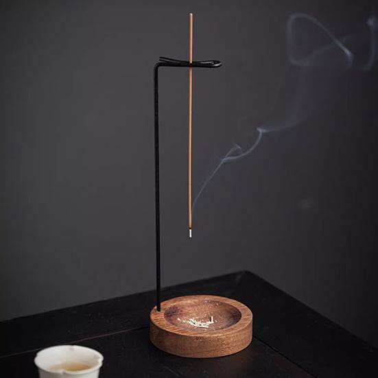 Upside Down Incense Burner Metal Frame Incense Stick Holder with Wooden Base Round Incense Tray for Home Decor Yoga Meditation