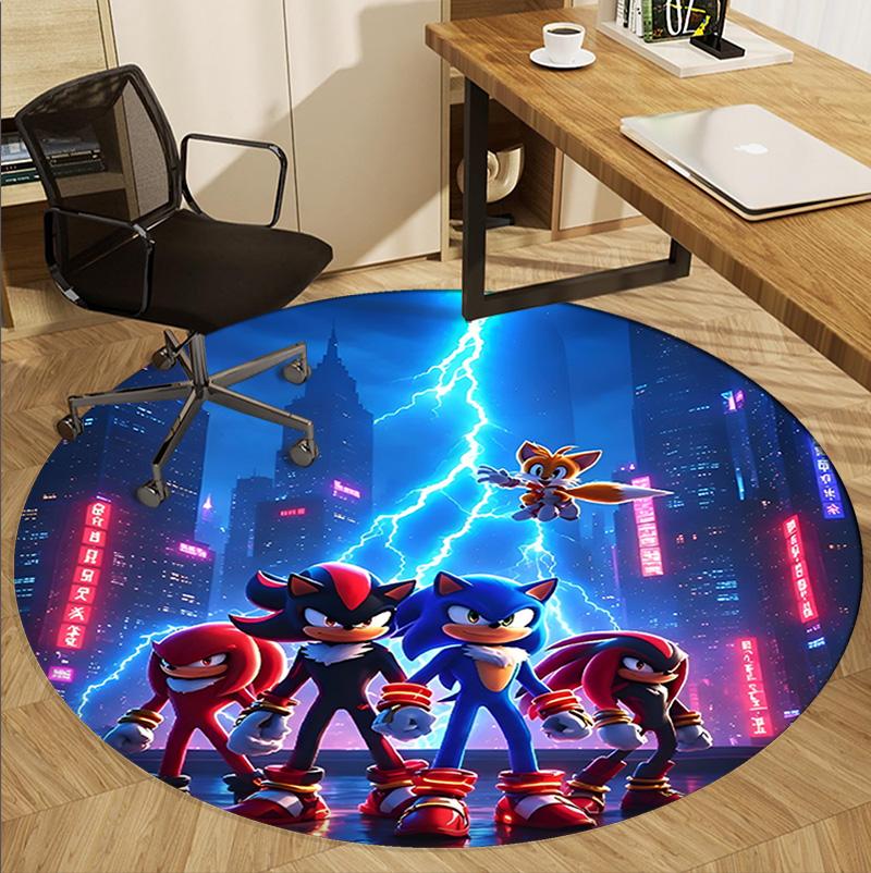 Sonic Pattern Round Rug, Indoor/Outdoor Mat, for Picnic, Gameroom, Bedroom, Office, Living Room, Home Decor Carpet, Birthday Gift