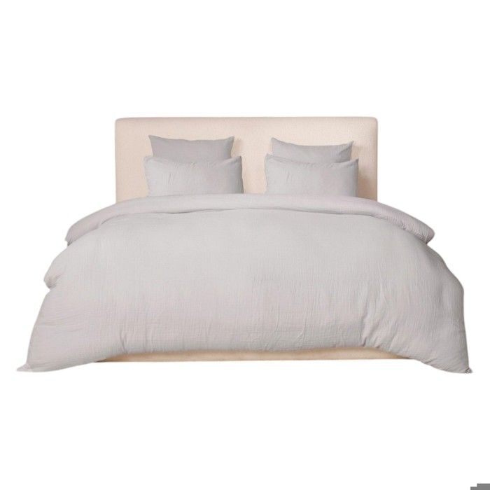 Housse De Couette + Taies - 240 X 260 Cm - Gaze De Coton Lavé - Douceur Gris Glacier - Oeko-Tex®