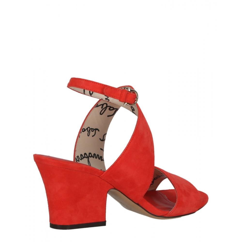 Salvatore Ferragamo Sheena Suede Heel Sandals Red