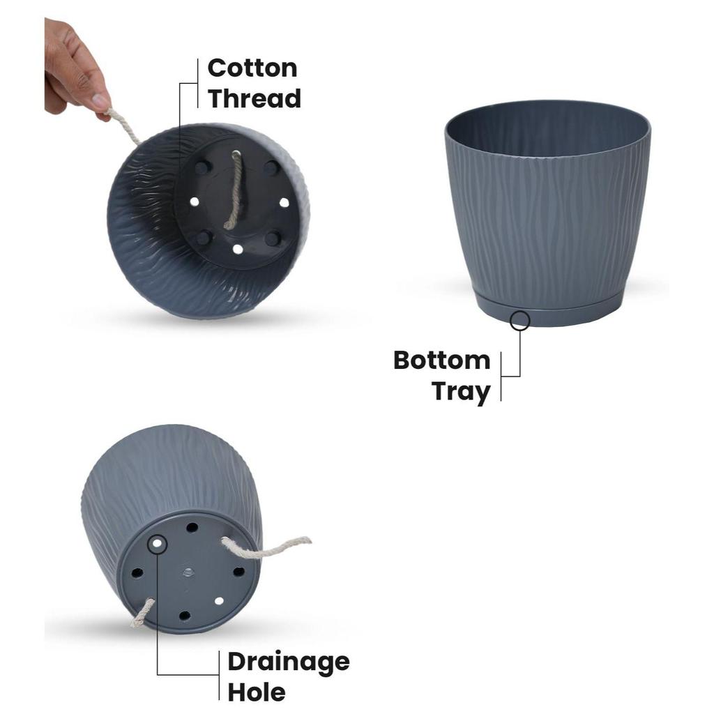 Set of 4 Self Watering Pots for Home, Decor & Garden | Flower Pots, Planters for Indoor Plants | Plastic Pots for Living Room