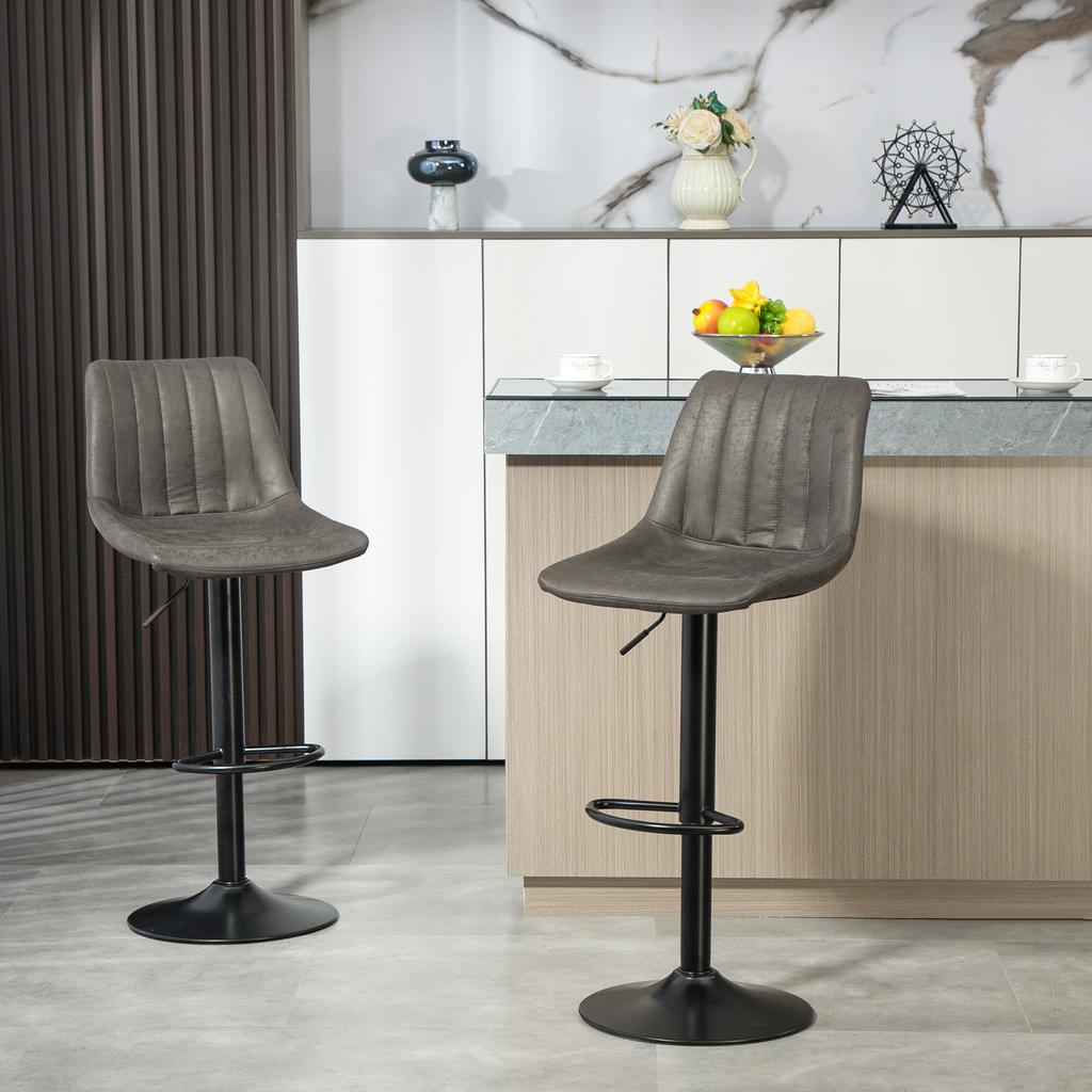 Set of 2 Bar Stools in Retro Design, Incl. Footrest, Height-Adjustable, Gas Lift, Dark Grey