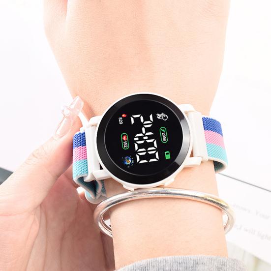 Светодиодные электронные часы Эластичный ремешок Многофункциональные Светящиеся Круглый циферблат Регулируемый Отображение времени/даты Плетеные Цифровые Наручные часы Часы Мода