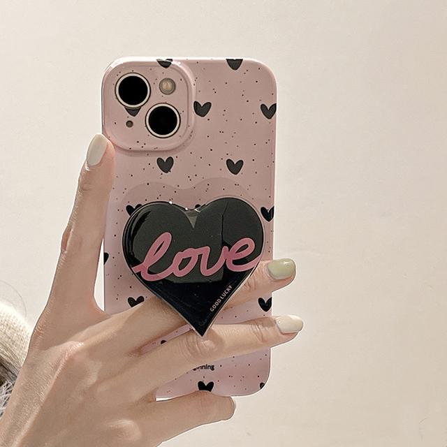 Мягкий милый чехол для телефона с 3d розовым сердечком-подставкой для Iphone 14 13 12 11 Pro Max с буквенным принтом, задняя крышка для Iphone 13, модный чехол