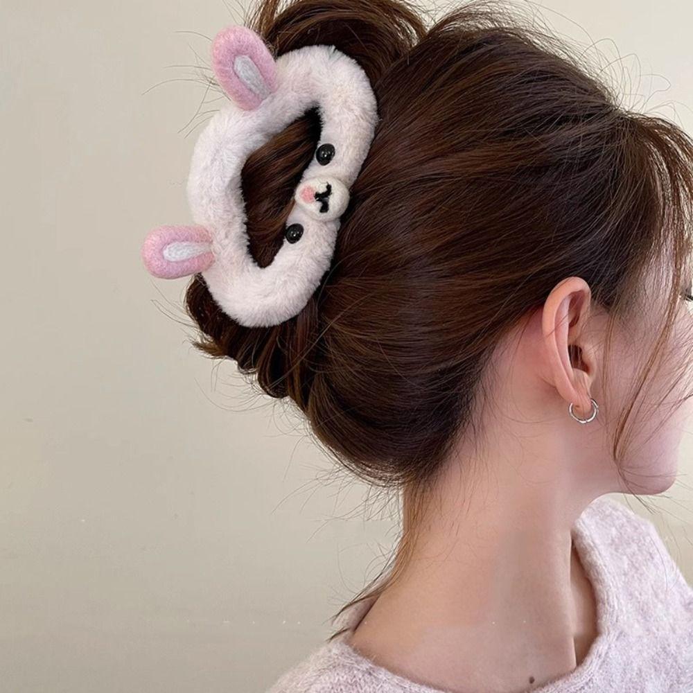 Acrylic Rabbit Ear Shark Clip Double Side Plush Bear Hair Clip Sweet Plush Cloud Hair Claw Party
