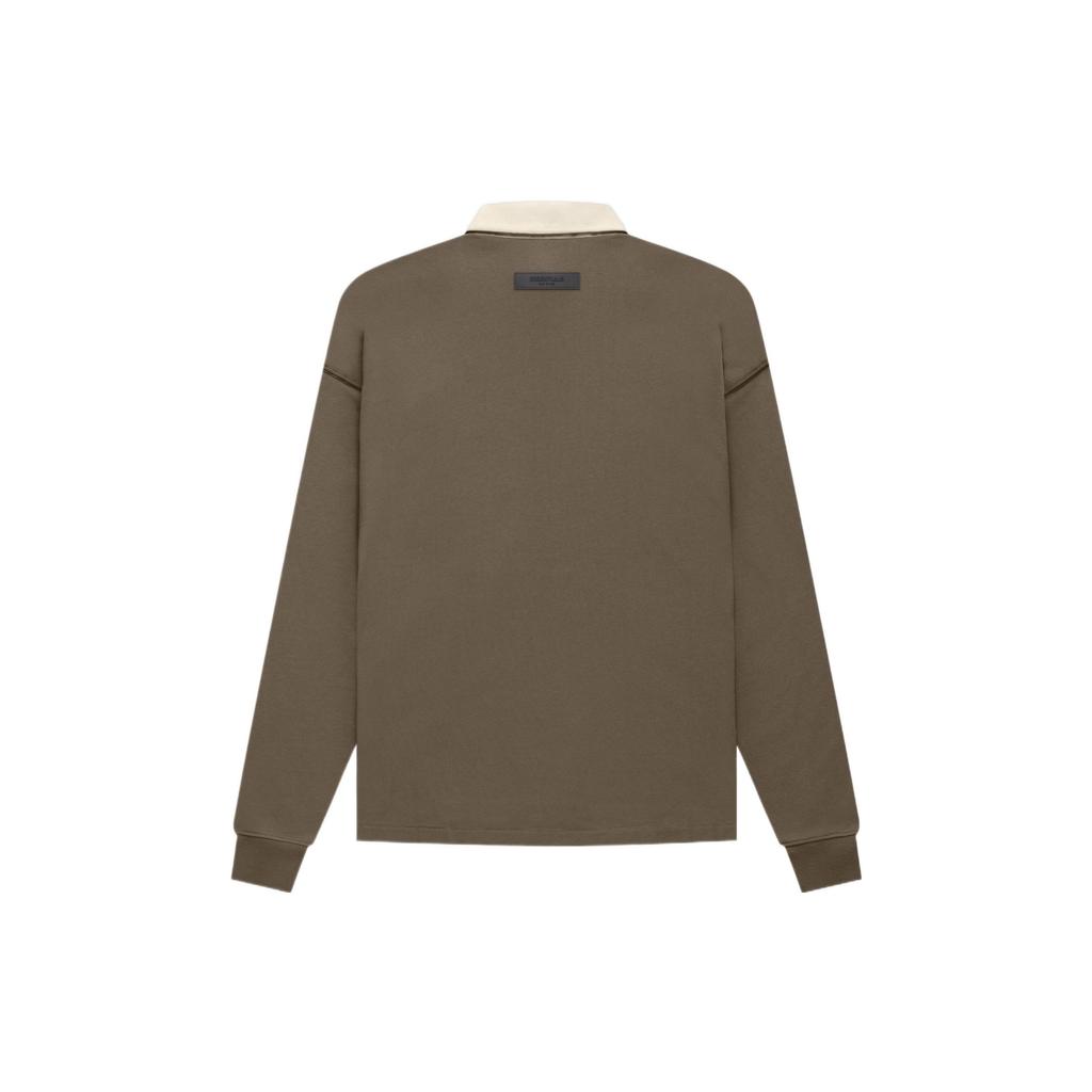 Fear of God Essentials 1977 Серия FW22 Хенли Регби Лонгслив Поло С Контрастной Печатью Цифр Унисекс Топы Древесно-Коричневый FOG-FW22-032