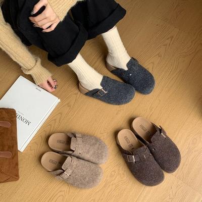 2025 Весна и Осень Новые Баотоу Полушлепанцы Женские Корейская Версия Толстая Подошва Средний Каблук Пряжка Ремня Ленивые Повседневные Уличные Мюли