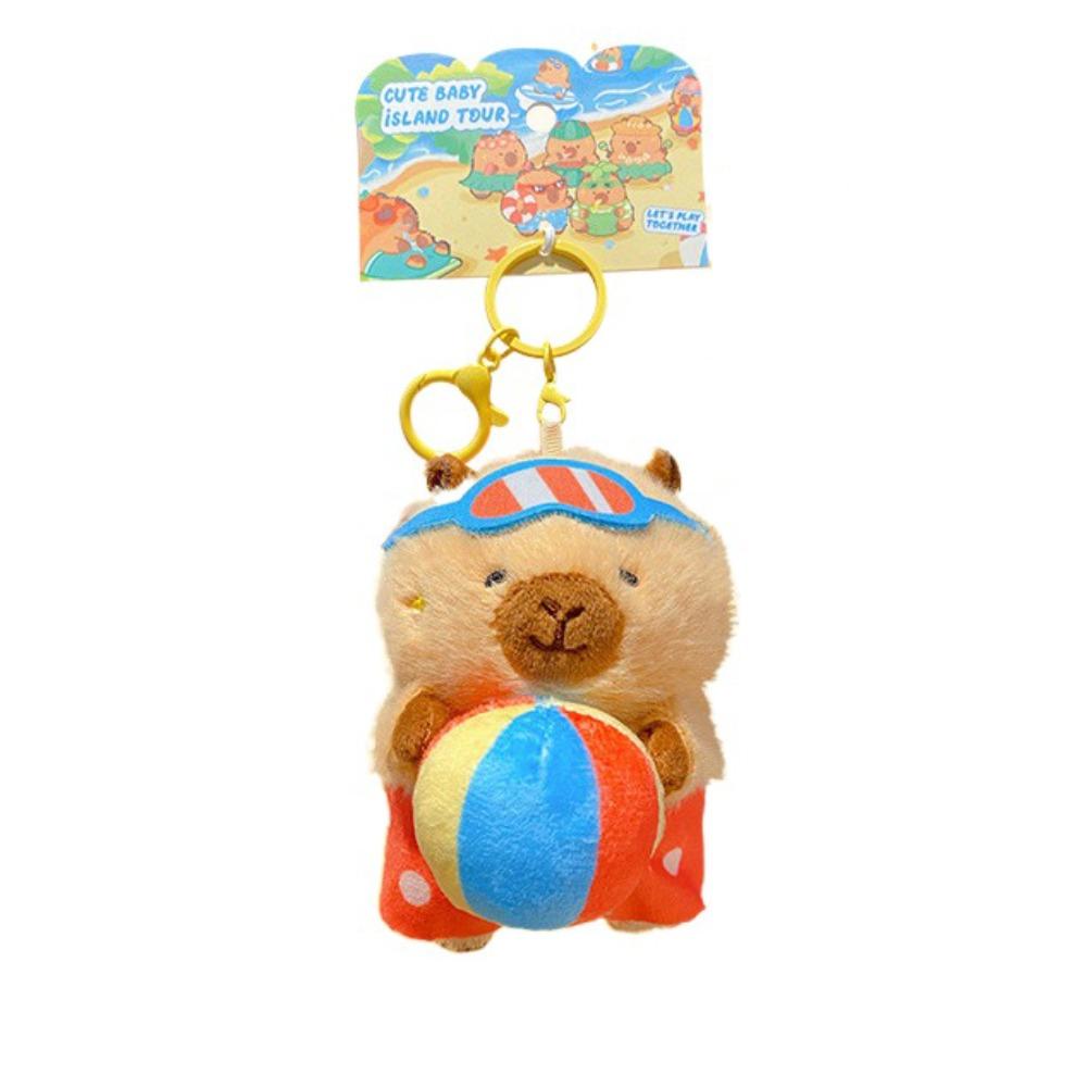 Cartoon Capybara Dolls Pendant Island Style Car Keyring Funny Plush Capybara Keychain  Gifts