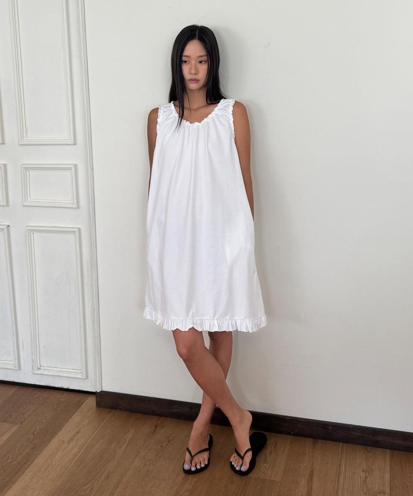 Reuni Amélie Shirred Cotton Dress - White