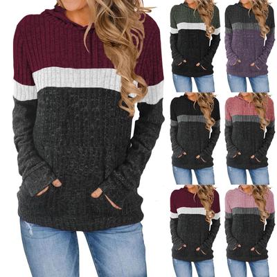 Женский модный повседневный худи с цветными блоками, карманом и длинными рукавами