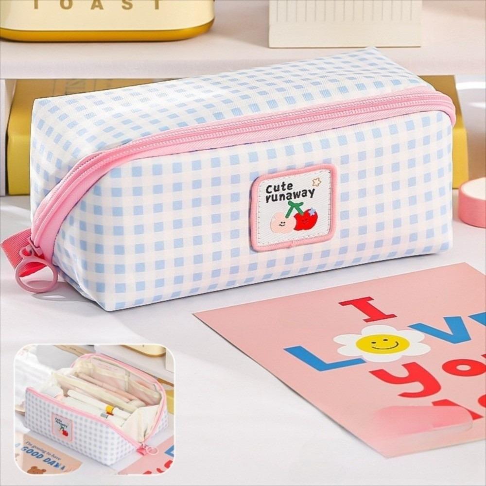 Large Capacity Grid Stationery Bag Korean Style Dopamine Pencil Pouch Prism Pencil Case  Office