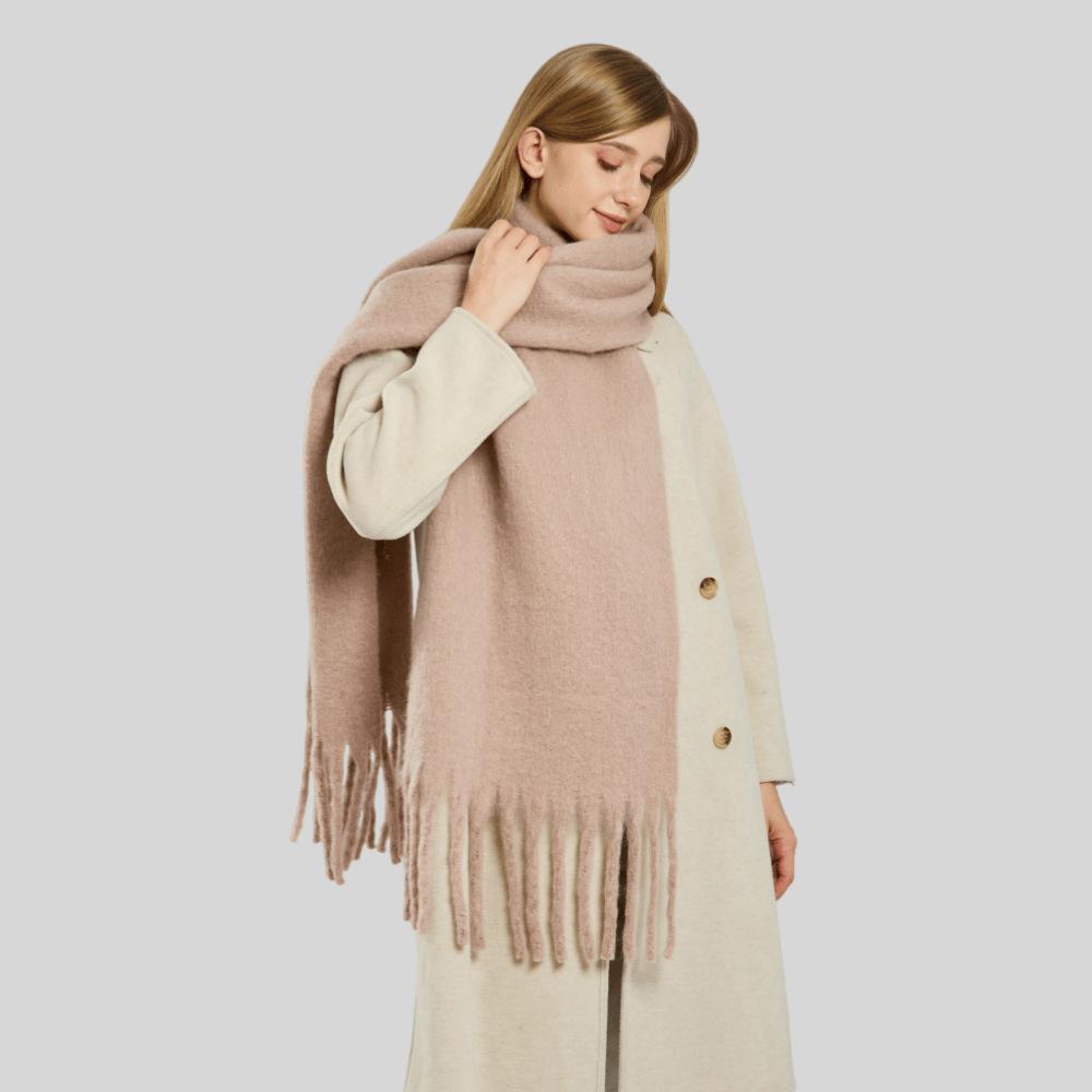 Solid Color Mohair Loop Yarn Scarf Women's Autumn and Winter New High-end Versatile Warm Scarf Shawl Dual-purpose