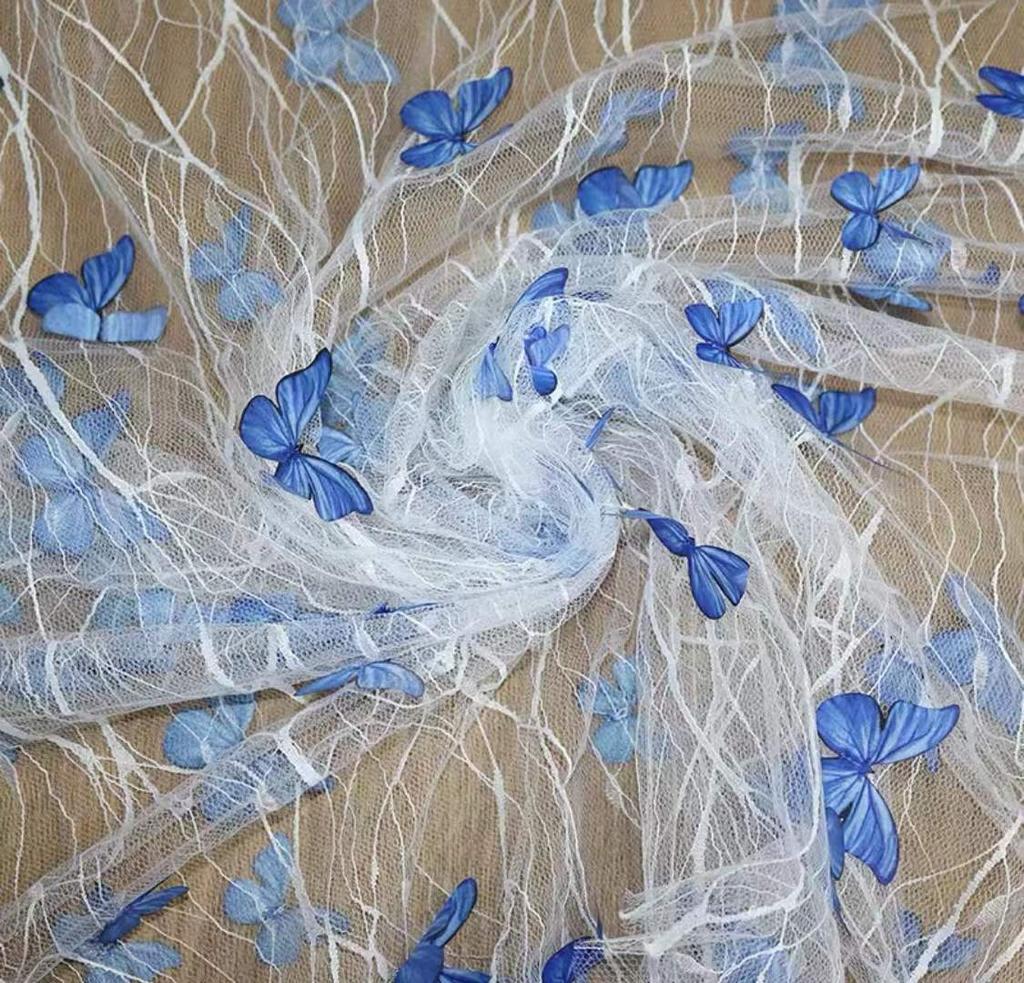 Трехмерная бабочка, фиксированный цветок, паутина из пряжи, черная пряжа, кружево, вышитое кружево, детская одежда, ткань для платья Ханфу, украшение