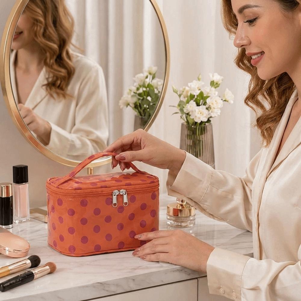 Large capacity Polka Dot PVC Makeup Bag PVC Make Up Organizer for Shampoo Conditioner Brushes Set