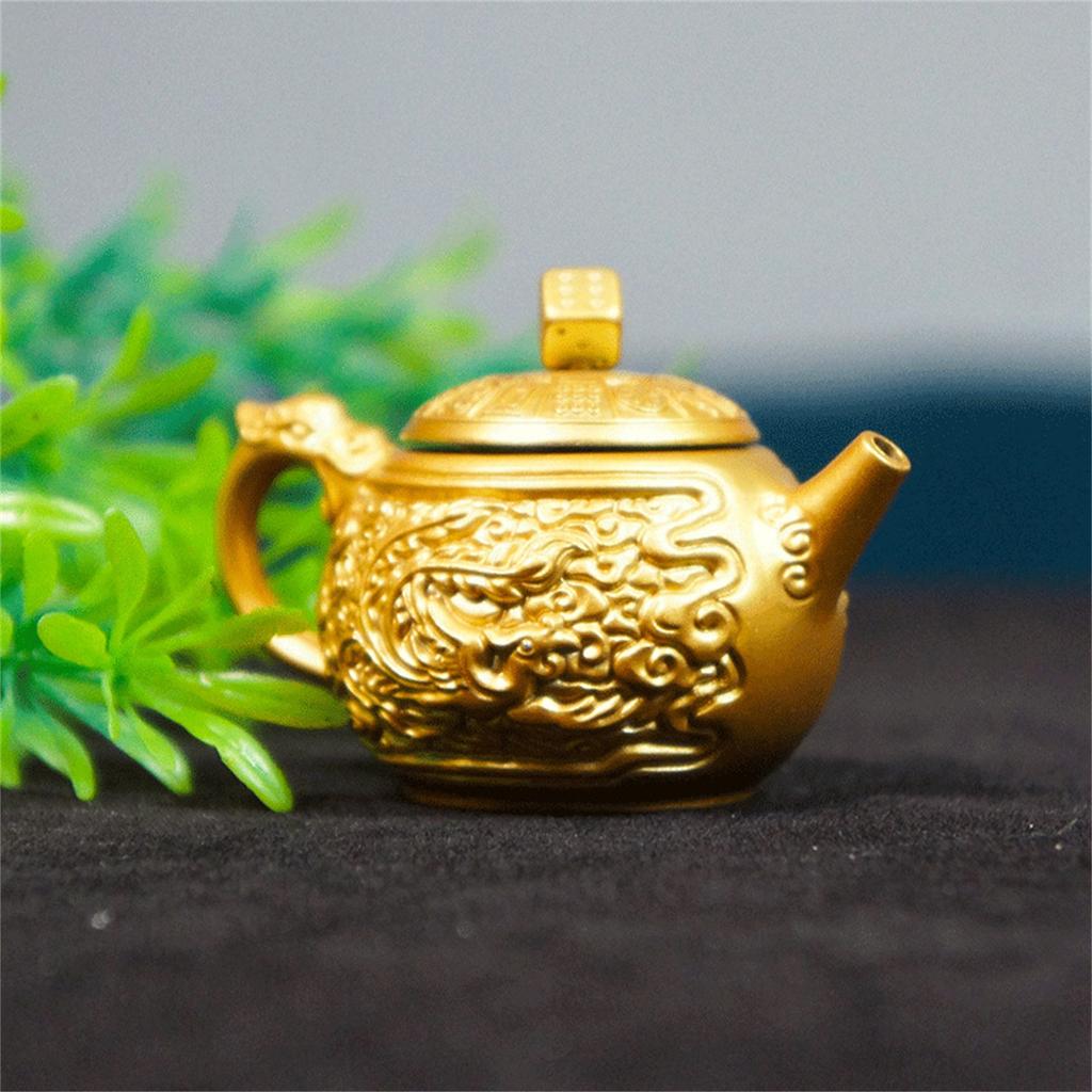 Golden Metal Sailing Ship Bucket Teapot Sculpture Chinese Fengshui Statues for Wealth and Prosperity Decorative Ornament