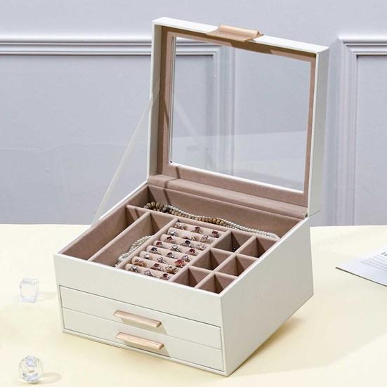 Коробка для хранения ювелирных изделий с несколькими отделениями и прозрачной крышкой. Вместительный органайзер для ювелирных изделий.