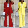 2 Pcs/Set Women Coat Pants Set Lapel Double-breasted Mid Length Cardigan Long Sleeve Jacket Wide Leg High Waist Straight Trousers Lady Commute Outfit