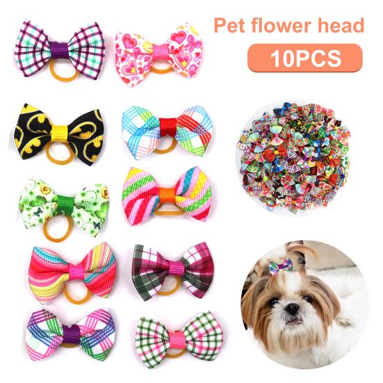 10Pcs Pet Hair Bows Multi-color Dress-up Soft Fashion Pet Puppy Bowknot Hair Band for Holiday