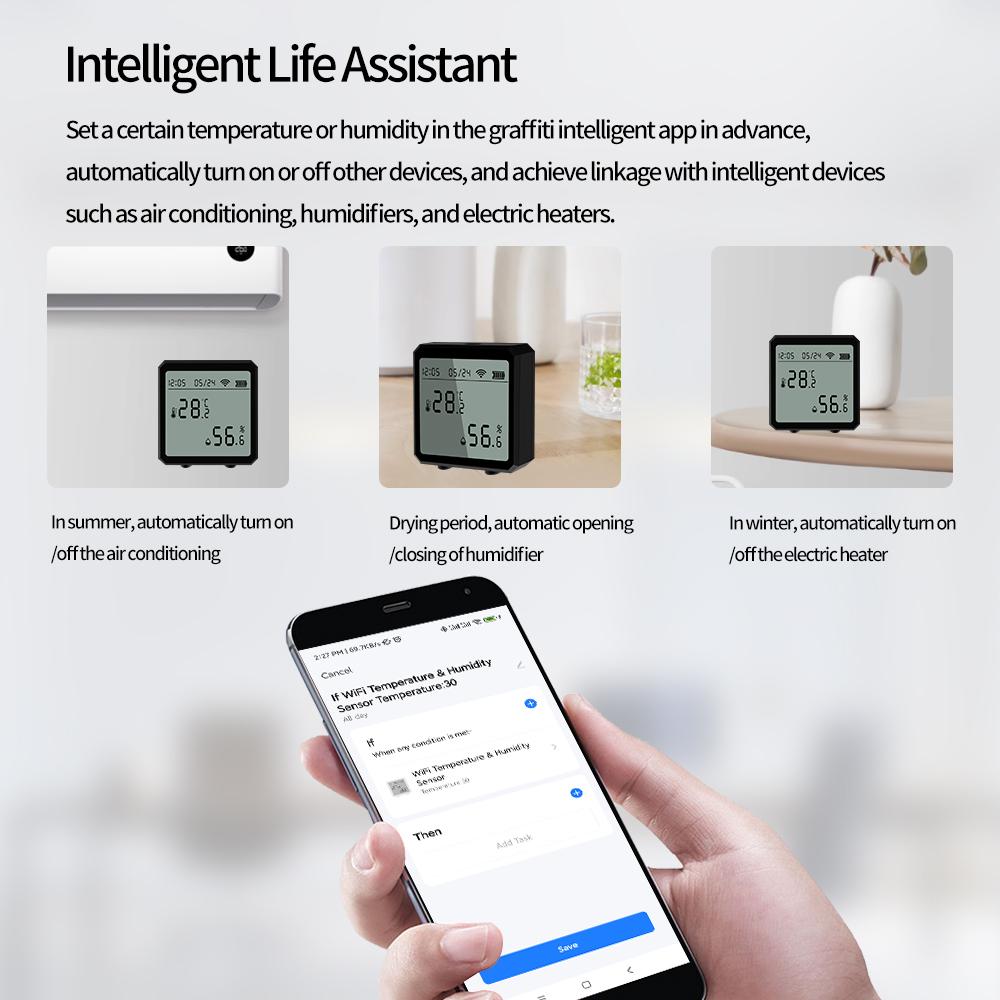 Zigbee WiFi Temperature and Humidity Sensor LCD Display Wireless Thermometer Hygrometer Work with Alexa Google