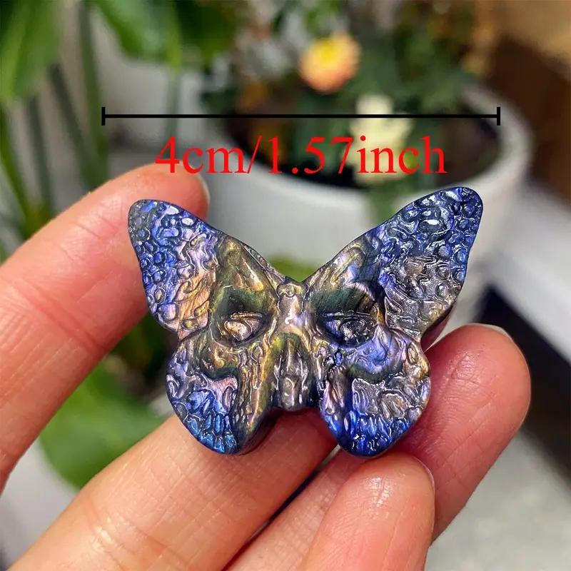 1 шт. Лабрадорит Бабочка Череп Кристалл Образец Минерал Декор с Дизайном Крыльев Бабочки, Уникальное Украшение для Дома
