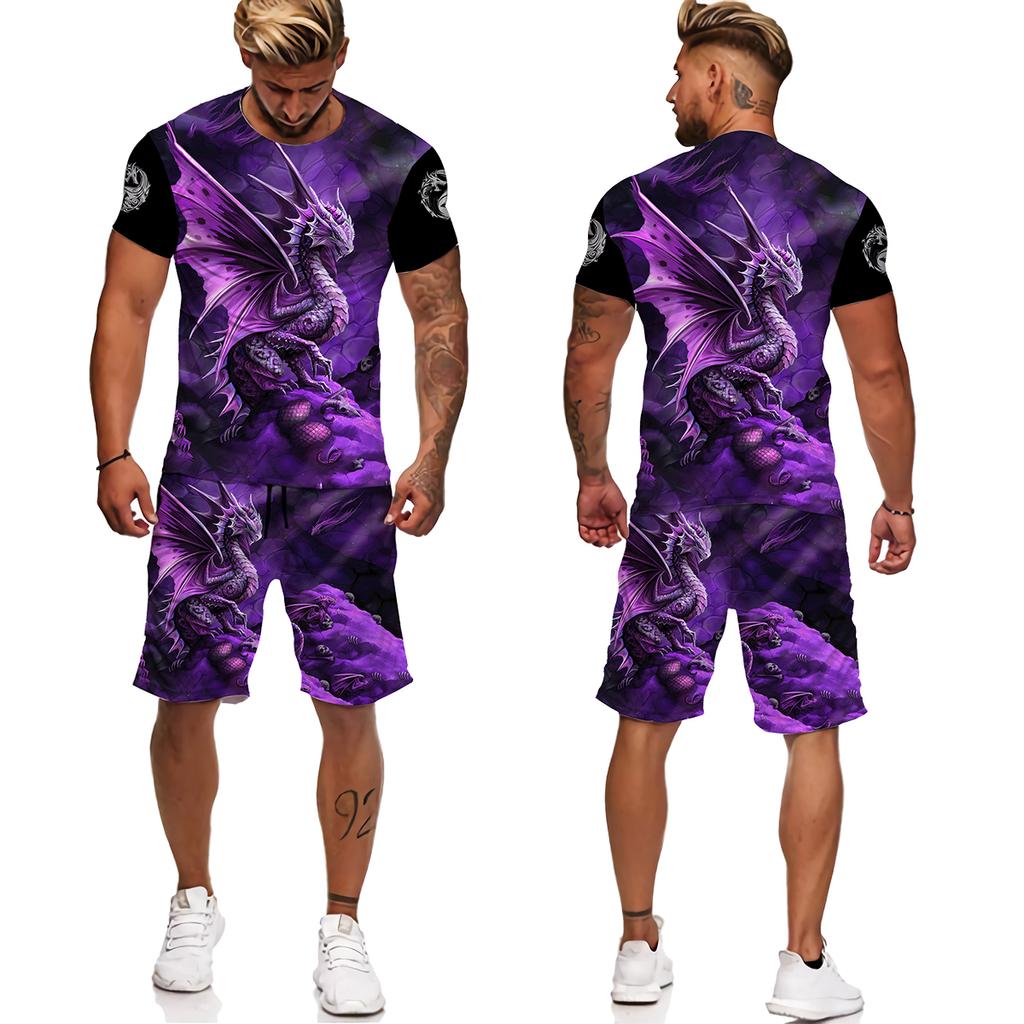 Мужской спортивный костюм с татуировкой животного Fly Dragon, уличная одежда в стиле Харадзюку, мужские футболки, мужской спортивный костюм, повседневные мужские комплекты больших размеров, Chandal