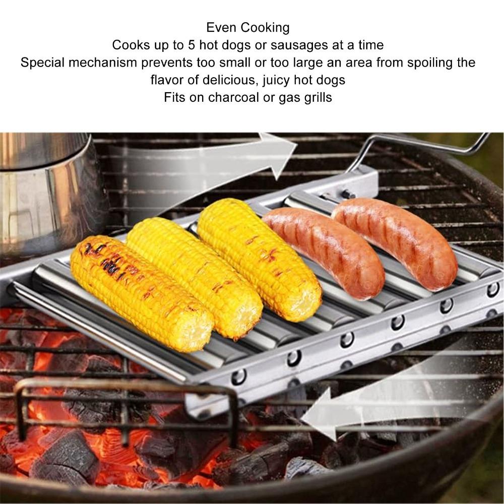 Detachable Handle Hot Dog Roller Stainless Steel BBQ Grill Rack Sausage Grill Barbecue Grilling