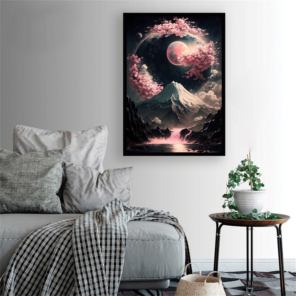 Гора Фудзи, настенный художественный постер, картина маслом, японский пейзаж, ночное небо, украшение для дома