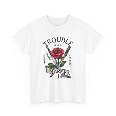 Trouble Maker Rose Tee | Crossed Knives Tattoo Style, Cool Fashion, Pop Art