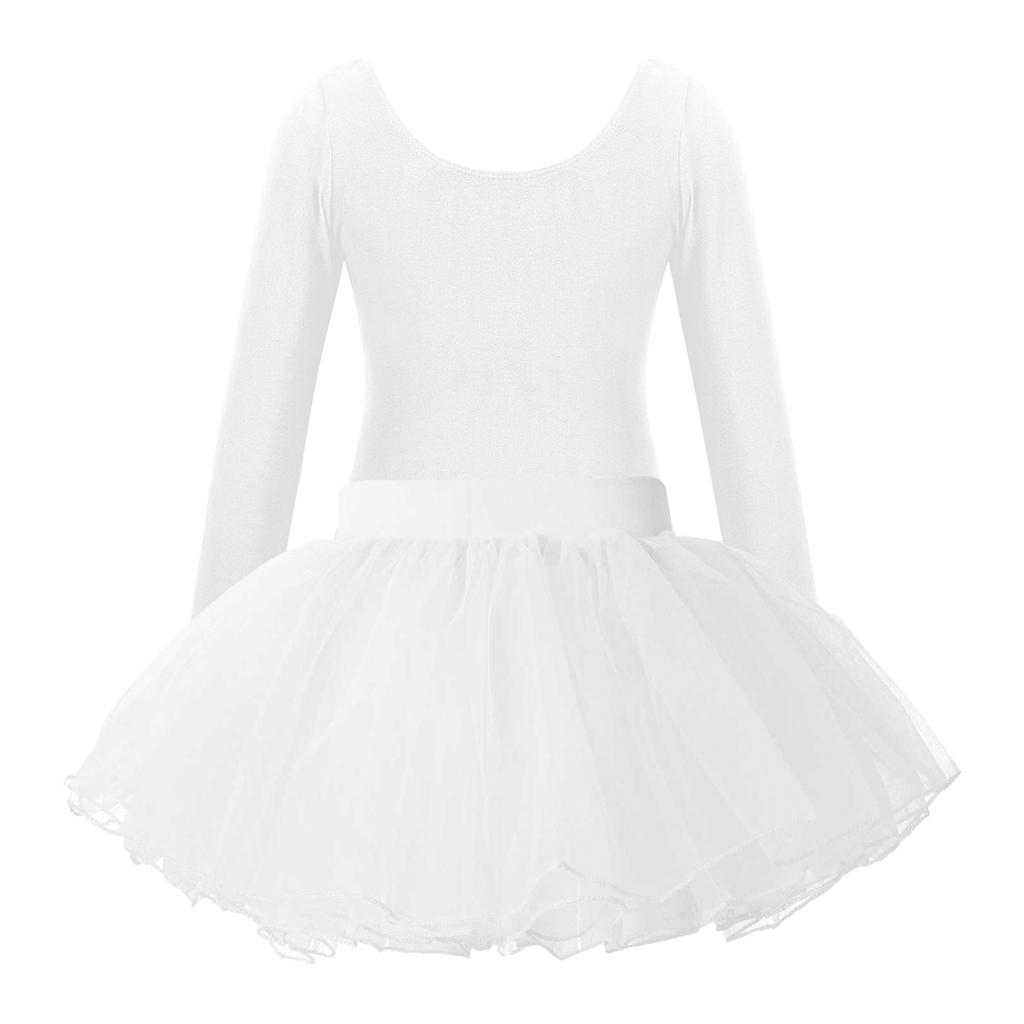 Girls Ballet Dance Wear Long Sleeve Round Neck Leotard Elastic Waist Tutu Layered Skirt Performance Outfit