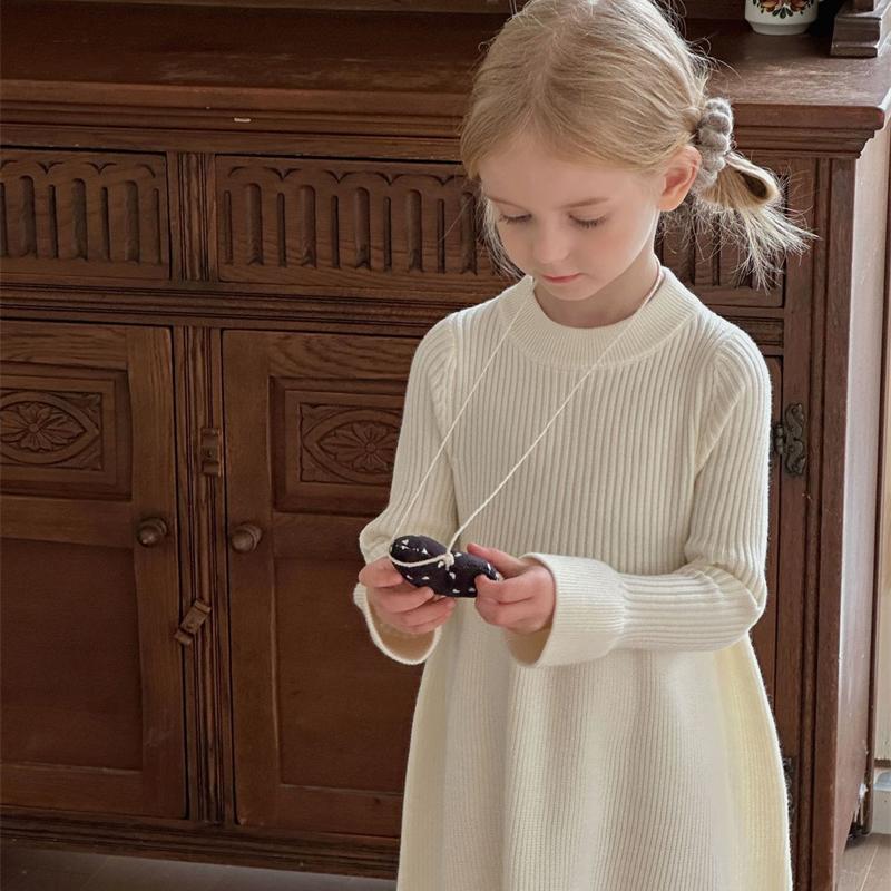 Girls Knitted Dress Autumn Winter New Children Gown Princess Solid Color Kids Fashion Sweater Dresses Baby Clothes