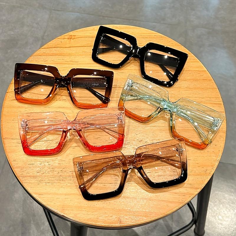 Large Square Frame Clear Lens Glasses Color Block Fashion Decorative Glasses Computer Spectacles For Women Men