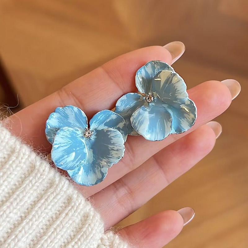 Изысканные серьги-гвоздики с капающим маслом, нерегулярные цветы орхидеи, корейские элегантные серьги-гвоздики с синими кристаллами для женщин, вечерние ювелирные аксессуары, подарки