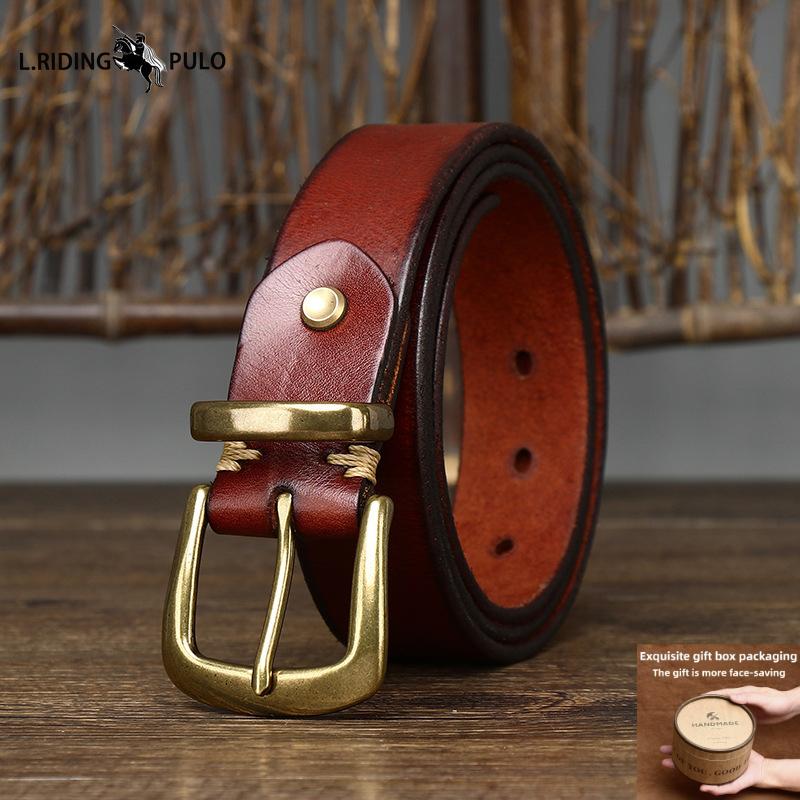 Глянцевый Ретро Простой Подходящий ко всему Натуральная Кожа Растительного Дублирования Коровья Кожа Пряжка-штифт Мужской Повседневный Ремень из Натуральной Кожи для Брюк
