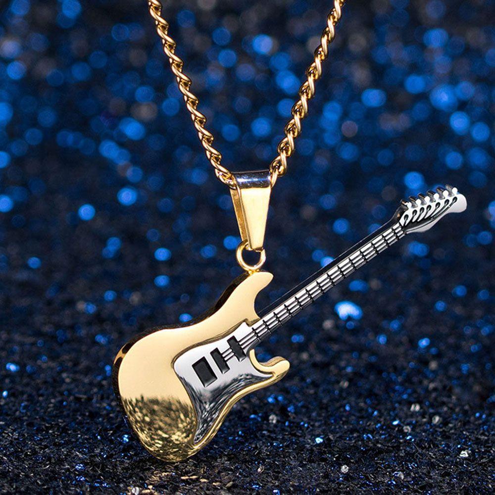 Men Rock Music Chain Necklace Guitar Pendant