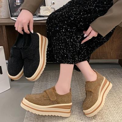 Женские дизайнерские кроссовки на платформе Высота каблука 8 см Сверкающие кристаллы Повседневная женская обувь Матовая роскошь Обувь с водными бриллиантами