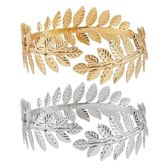 Leaf Shape Upper Arm Bracelet Metal Coil Swirl Spiral Shape Armband Cuff Opening Adjustable Arm Bangle Armlet Jewelry Gift