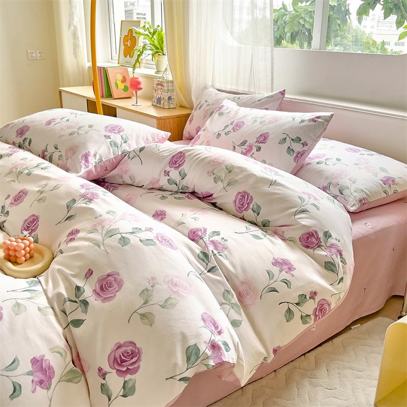 Комплект постельного белья из четырех предметов, пододеяльник из чистого хлопка с цветочным рисунком, простыня для спальни из трех предметов