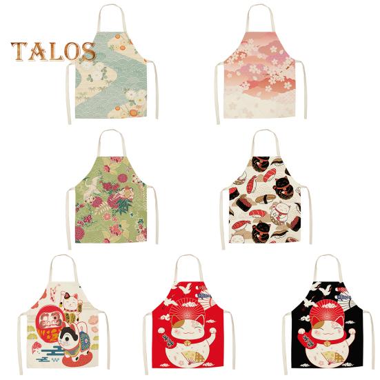 Нагрудник для приготовления пищи, дышащий пятновыводитель, лен, нежный декоративный длинный нагрудник с рисунком кошек из мультфильма, длинный нагрудник для приготовления пищи для барбекю