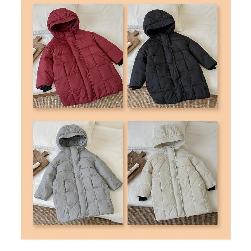 Детская белая куртка-пуховик из утиного пуха, толстая теплая длинная верхняя одежда для мальчиков и девочек, парки 2024 года, зимние новые повседневные подростковые детские пальто