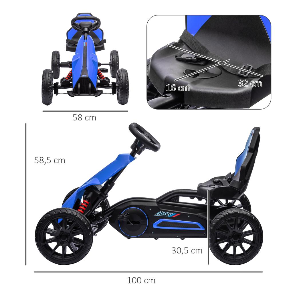 Go Kart Pedal Go Kart Reverse and Forward Gear, for Children from 3 to 8 Years, Blue