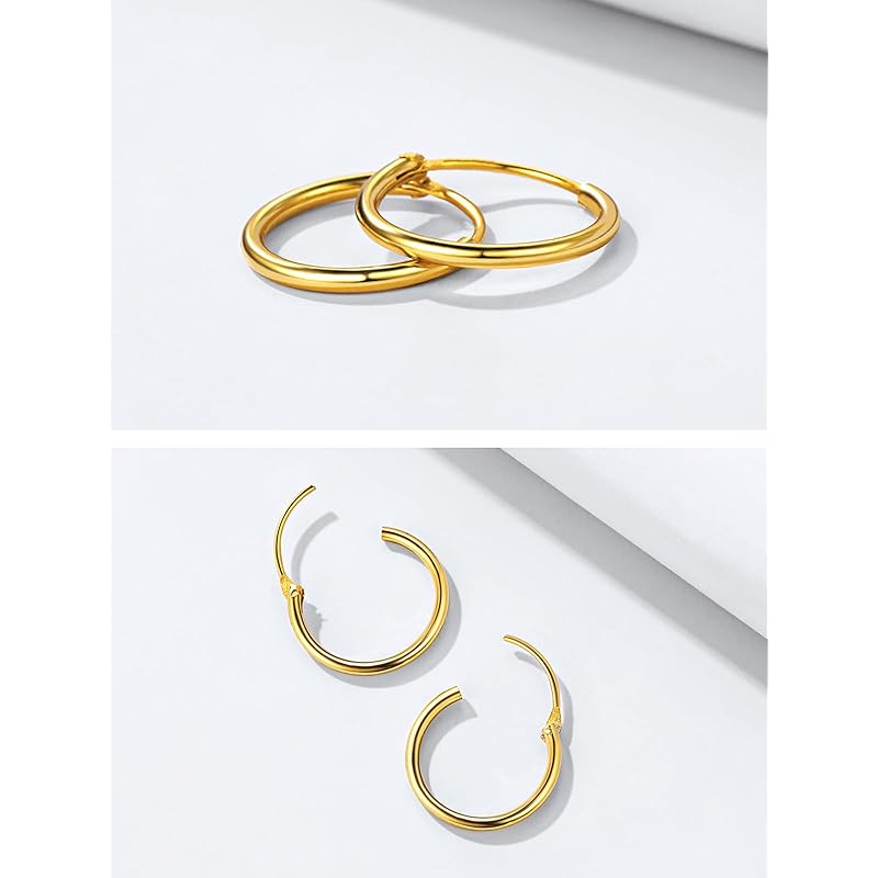 [ChicSilver] hoop earrings ladies gold k18 gold ring earrings simple Larger 15mm accessories