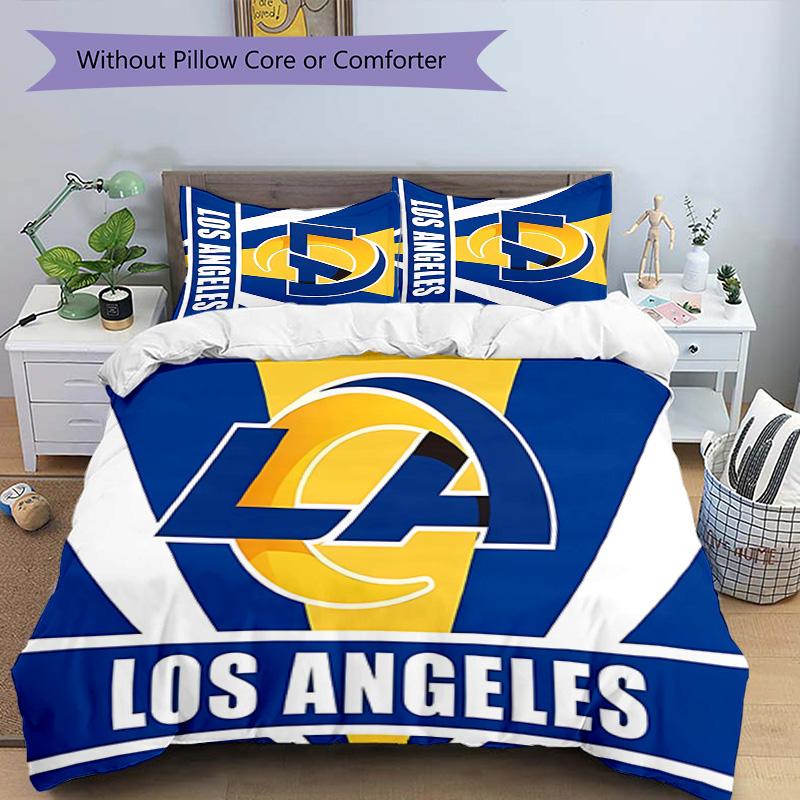 3pcs Los Angeles Rams logo pattern bedding set duvet cover set includes duvet cover &pillowcases, perfect all season bedroom decoration & gift