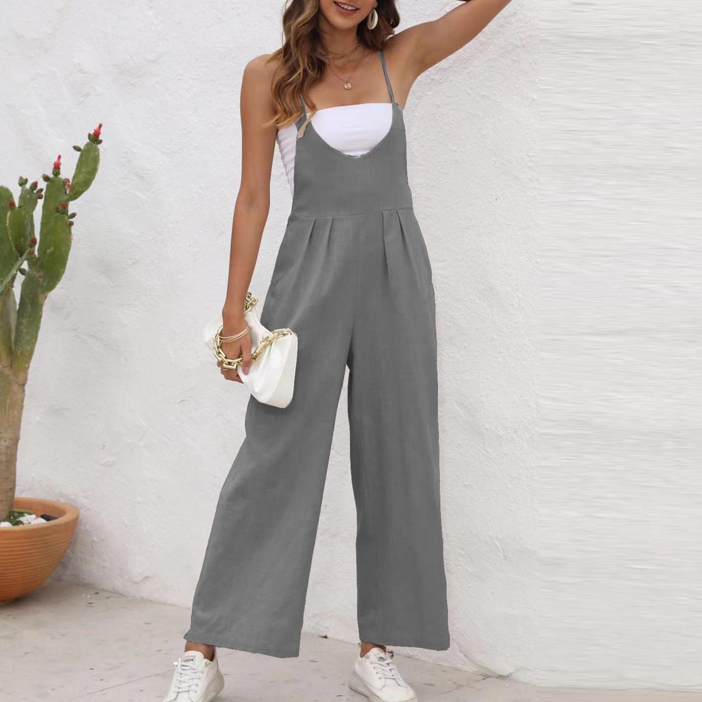 Женские модные летние однотонные брюки без рукавов с v-образным вырезом, широкие брюки, комбинезон