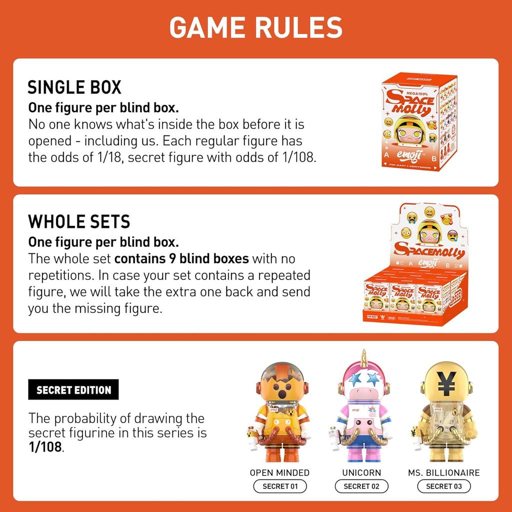 POP MART MEGA Space Molly 100% × Серия Emoji, Фигурки-сюрпризы Molly, Праздничные подарки на день рождения для девочек и мальчиков, Одиночная коробка