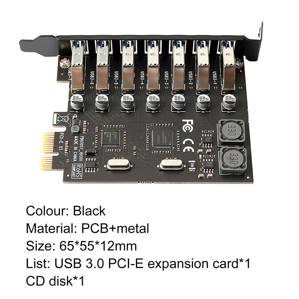 7-Port PCI-E to USB 3.0 Adapter Card for Desktop - No External Power Required, NEC Chip
