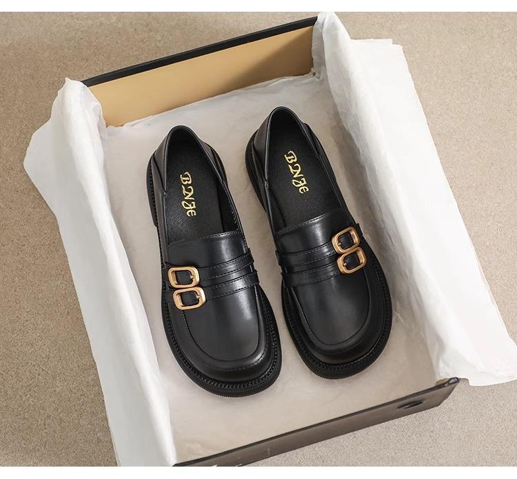 Retro British Style Small Leather Shoes Women's 2025 Spring and Autumn New Thick-soled One-pedal Loafers Popular Black Jk Single Shoes