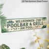 2D Flat, 1pc, German Aluminium Decorative Sign, Willkommen Zur Poolbar and Grill Am Pool Aluminium Sign, Rustic Pool Bar Wooden Plaques, Outdoor Wall
