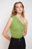 Women's Fashion New Bodysuit Apple Green Asymmetrical Collar Flexible Snap Fastener Knitted Bodysuit