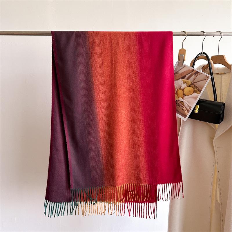 2024 Autumn And Winter New Fashion Versatile Tassel Imitation Cashmere Plaid Warm Shawl Scarf For Both Men And Women